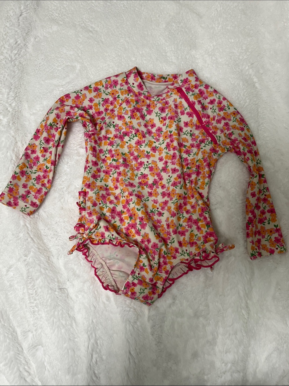 Jessica Simpson Floral Long Sleeve Rash Guard, Pink, Orange, purple, size 24M